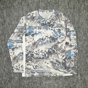 Huk Peformance Fishing Shirt Men M Gray Camo Hydro Mossy Oak Elements Stretch